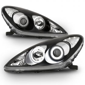 AmeriLite Black Projector Replacement Headlights Ultra Bright LED Halo For Lexus ES 300/330 - Passenger and Driver Side