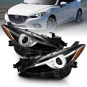AmeriLite Black Projector Headlights With Halo For Mazda 3 (Pair) High/Low Beam Bulb Included