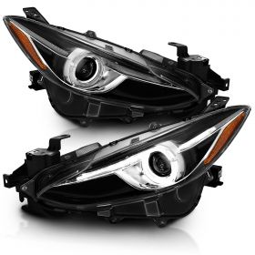 AmeriLite Black Projector Headlights With Halo For Mazda 3 (Pair) High/Low Beam Bulb Included