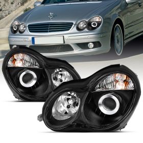 AmeriLite Projector Headlights Black For Mercedes-Benz C Class W203 - Passenger and Driver Side