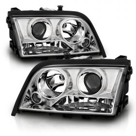 AmeriLite Chrome Projector Replacement Headlights Set For Mercedes-Benz C Class W202 - Passenger and Driver Side