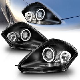 AmeriLite Black LED Dual Halo Projector Replacement Headlights Set For 00-05 Mitsubihi Eclipse - Passenger and Driver Side