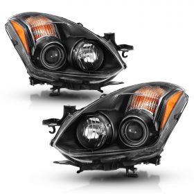 AmeriLite Black Headlights For Altima 2Dr Coupe Halogen Type (Pair) High/Low Beam Bulb Included