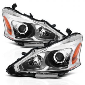 AmeriLite 2013-2015 Projector Chrome Housing Replacement Headlights Pair for Altima 4Dr Sedan Halogen Type - Driver and Passenger Side