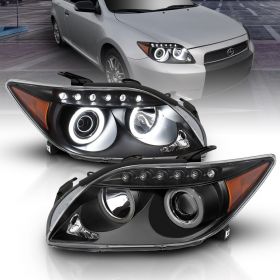 AmeriLite Black Projector Headlights Ultra Bright LED Halo For Scion Tc - Passenger and Driver Side