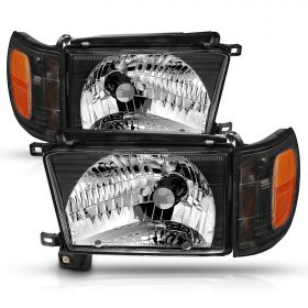 AmeriLite Black Replacement Headlights w/ Corner Lamp + Bracket For 96-98 Toyota 4 Runner SUV N180 - Passenger and Driver Side