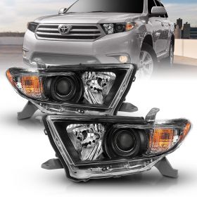 AmeriLite Black Replacement Headlights Assembly For 2011-2013 Toyota Highlander (Pair) High/Low Beam Bulb Included - Passenger and Driver Side