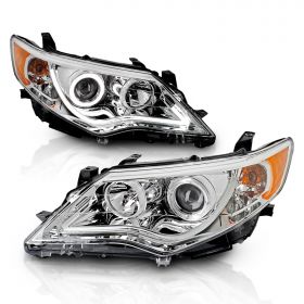 AmeriLite Chrome Projector LED Halo Light Tube Replacement Headlights Set for 2012-2014 Toyota Camry - Passenger and Driver Side