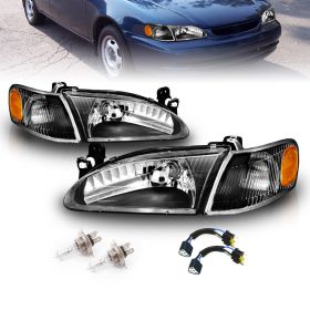 AmeriLite Crystal Headlights Black Amber With Corner Light For Toyota Corolla - Passenger and Driver Side
