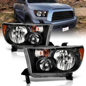 AmeriLite for Toyota Tundra | Sequoia Factroy Style Black OE Replacement Headlights Bulb Included Set - Driver and Passanger Side