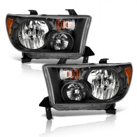 AmeriLite for Toyota Tundra | Sequoia Factroy Style Black OE Replacement Headlights Bulb Included Set - Driver and Passanger Side