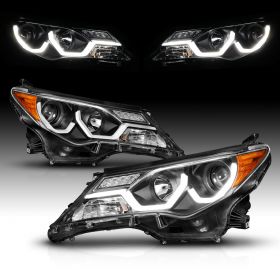 AmeriLite 2013-2015 Dual LED Bar Projector Black Headlights For Toyota RAV-4 (Do Not Fit EV or Factory HID Version)