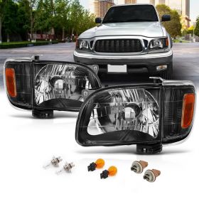 AmeriLite Black Replacement Headlights Assembly Corner Lamp Set For 2001-2004 Toyata Tacoma - Passenger and Driver Side