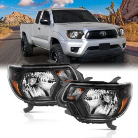 AmeriLite Black Headlights For Toyota 2012-2015 Tacoma (Pair) Replacement Assembly High/Low Beam Bulb Included