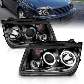 AmeriLite Projector Headlights Black Halo (W/ Fog Lights) For Volkswagan Jetta - Passenger and Driver Side