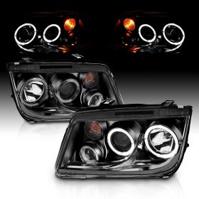 AmeriLite Projector Headlights Black Halo (W/ Fog Lights) For Volkswagan Jetta - Passenger and Driver Side