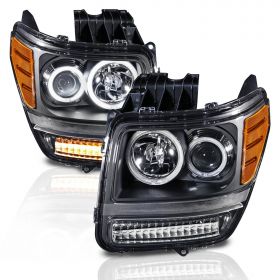 DODGE NITRO 07-08 PROJECTOR H.L HALO G2 BLACK CLEAR AMBER WITH LED(CCFL)
