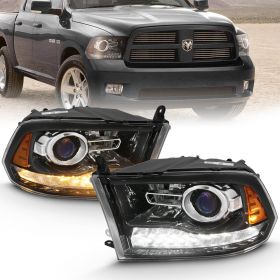 DODGE RAM 09-17 PROJECTOR PLANK STYLE SWITCHBACK H.L HALO BLACK AMBER (OE STYLE) _x000D_