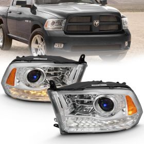 DODGE RAM 09-17 PROJECTOR PLANK STYLE SWITCHBACK H.L HALO CHROME AMBER (OE STYLE) _x000D_