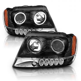 JEEP GRAND CHEROKEE 99-04 PROJECTOR H.L HALO BLACK CLEAR AMBER