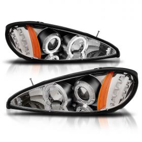 PONTIAC GRAND AM 99-05 PROJECTOR H.L HALO WITH LED BLACK CLEAR AMBER