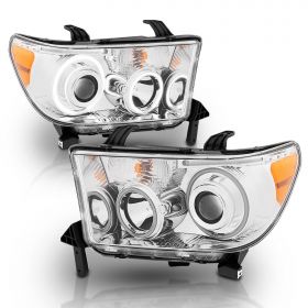 TOYOTA TUNDRA 07-13, SEQUOIA 08-18 PROJECTOR H.L HALO W/ LED BAR CHROME CLEAR AMBER(CCFL)
