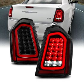 AmeriLite Black Full Intense LED Tail Lights Brake and Resverse Parking Light Bar For 2011-2014 Chrysler 300