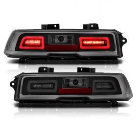 AmeriLite for 14-15 Chevy Camaro Smoke Lens LED Replacement Brake Tail Lights Assembly Set - Passenger and Driver Side