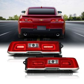 AmeriLite for 14-15 Chevy Camaro Clear Red LED Replacement Brake Tail Lights Assembly Set - Passenger and Driver Side