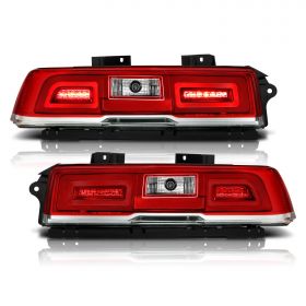 AmeriLite for 14-15 Chevy Camaro Clear Red LED Replacement Brake Tail Lights Assembly Set - Passenger and Driver Side