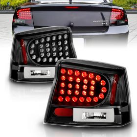 AmeriLite Black LED Replacement Brake Tail Lights Set For 06-08 Dodge Charger - Passenger and Driver Side
