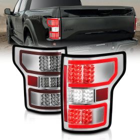 AmeriLite for 2018-2020 Ford F150 Truck [Full LED] Light Tube Chrome Replacement Taillights Assembly Set - Driver and Passenger Side