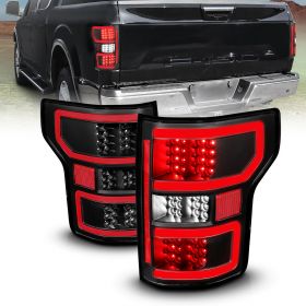 AmeriLite for 2018-2020 Ford F150 Truck [Full LED] Light Tube Black Replacement Taillights Assembly Set - Driver and Passenger Side