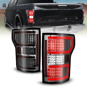 AmeriLite for 2018-2020 Ford F150 Truck [Full LED] Light Tube Smoke Replacement Taillights Assembly Set - Driver and Passenger Side