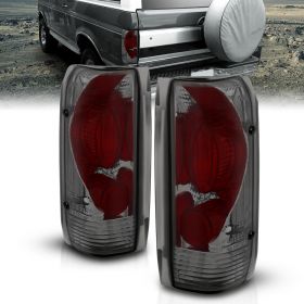 AmeriLite Euro Smoke Replacement Brake Tail Lights Set For 1989-1996 Ford F-Series F150 F250 F350 / Bronco - Passenger and Driver Side