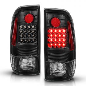 AmeriLite Black Replacement LED Brake Turn Signal Tail Lights Pair For 97-03 Ford F150 / 99-07 F250 F350 - Driver and Passenger Set