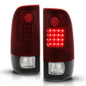 AmeriLite Black Red Replacement LED Brake Turn Signal Tail Lights Pair For 97-03 Ford F150 / 99-07 F250 F350 - Driver and Passenger Set