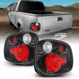 AmeriLite for 2001-2003 Ford F-150 Flareside Euro Carbon Fiber Replacement Tail Lights Brake Lamp Pair - Passenger and Driver Side