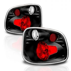 AmeriLite for 1997-2000 Ford F150 Flare Side Black Euro Replacement Brake Tail Lights Set - Passenger and Driver Side