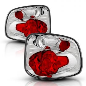 AmeriLite for 1997-2000 Ford F150 Flare Side Chrome Euro Replacement Brake Tail Lights Set - Passenger and Driver Side