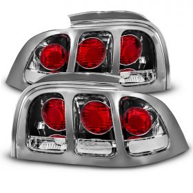 AmeriLite for 1994-1998 Ford Mustang Clear Chrome Replacement Taillights Set - Passenger and Driver Side