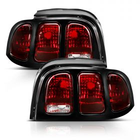 AmeriLite Dark Red Replacement Brake Tail Lights Set for 1994-1998 Ford Mustang Housing - Passenger and Driver Side
