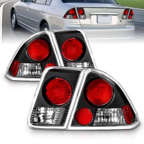 AmeriLite For 2001-2005 Honda Civic 4 Door Black Euro Reaplcement Taillights - Passenger and Driver Side
