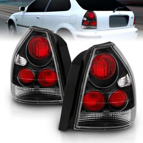 AmeriLite 3 Door Taillights Black For Honda Civic - Passenger and Driver Side