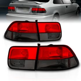 AmeriLite 2 Door Rear Brake Taillights Red/Smoke Pair For Honda Civic - Passenger and Driver Side