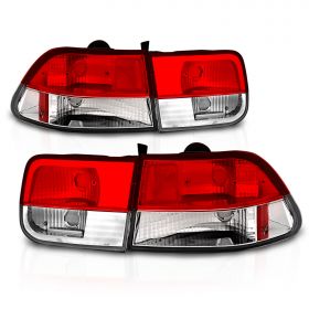 AmeriLite Replacement Taillights Red/Crystal For Honda Civic 2 Door Coupe- Passenger and Driver Side