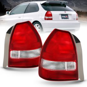 AmeriLite for 96-00 Honda Civic Hatchback 3 Door Taillights Red Clear Assembly Replacement Pair - Passenger and Driver Side