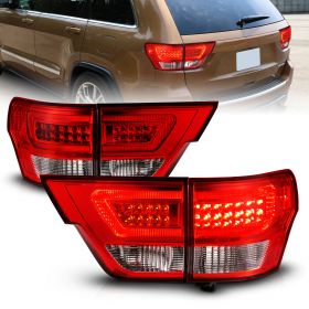 AmeriLite for 2011-2013 Jeep Grand Cherokee WK2 LED Tube Red Replacement Tail Lights Assembly Set  - Passenger and Driver Side