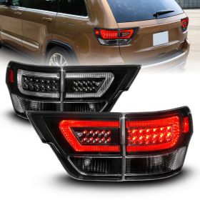 AmeriLite for 2011-2013 Jeep Grand Cherokee WK2 LED Tube Black Replacement Tail Lights Assembly Set  - Passenger and Driver Side