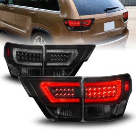 AmeriLite for 2011-2013 Jeep Grand Cherokee WK2 LED Tube Smoke Black Replacement Tail Lights Assembly Set  - Passenger and Driver Side